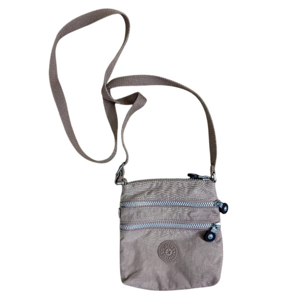 Kipling Tan Nylon Small Crossbody Bag EUC Zip Top Adjustable Straps